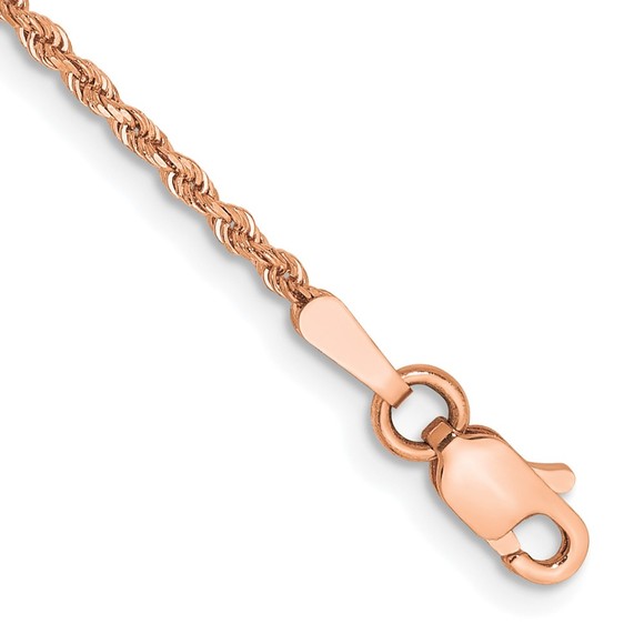 14K Rose Gold 1.5mm Diamond-cut Rope with Lobster Clasp Jewelry Anklet - Picture 1 of 3